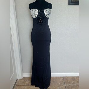 SET Active Strapless Black Dress with Silver Details